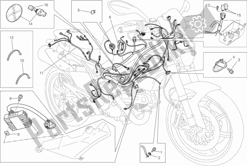 Alle onderdelen voor de Kabelboom van de Ducati Monster 796 ABS Thailand 2014